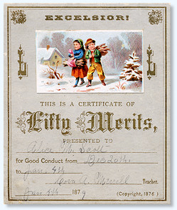 Reward of Merit card for fifty merits circa 1879